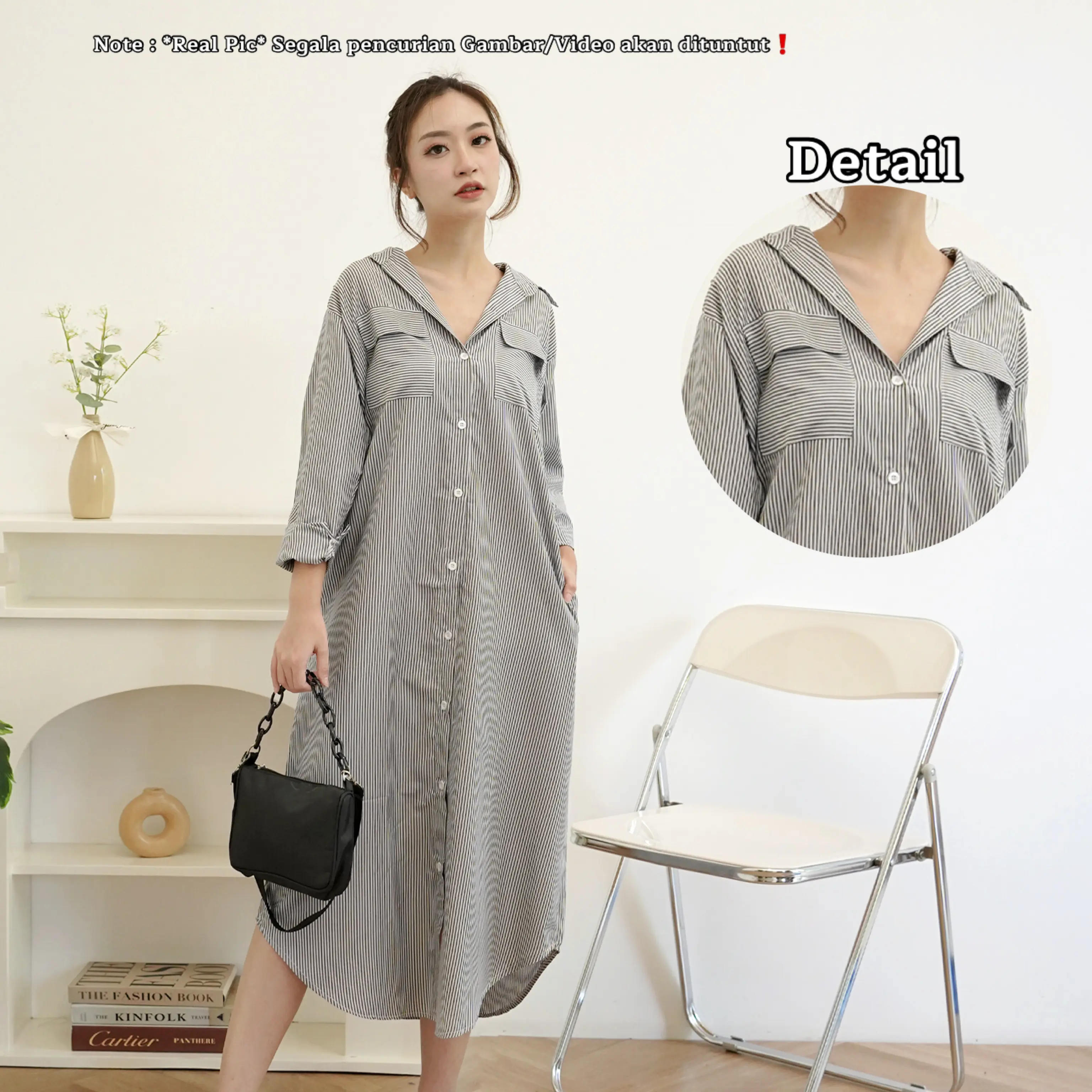 RED Shirt Dress Pocket 1288/Roma Dress Wanita/Dress Kemeja Korean Style/Terusan Casual Kancing Aktif/Gaun Katun Wanita Tangan Panjang