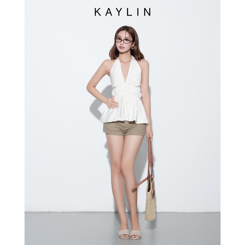 Áo Nữ Kiểu Cổ Yếm Phối Nơ KAYLIN Lyn Bow dáng ôm eo chất vải xô voa phong cách cá tính - A8T5 Women Shirt