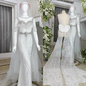 DRESS WEDDING PENGANTIN MEWAH/KEBAYA PENGANTIN MUSLIM DRESS EKOR