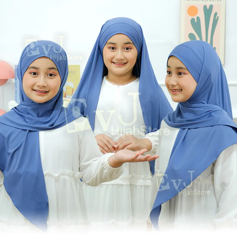 Hijab Anak Segitiga Malay jr Jersey | Jilbab Segitiga Tali Malay Inner Bando | Kerudung Anak sekolah 5-12 thn 1