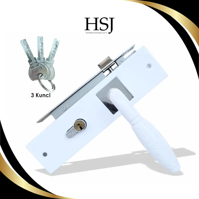 HSJ Gagang Kunci Pintu / Handle Pintu Komplit Ukuran Tanggung 20 cm Bulat Kotak 3