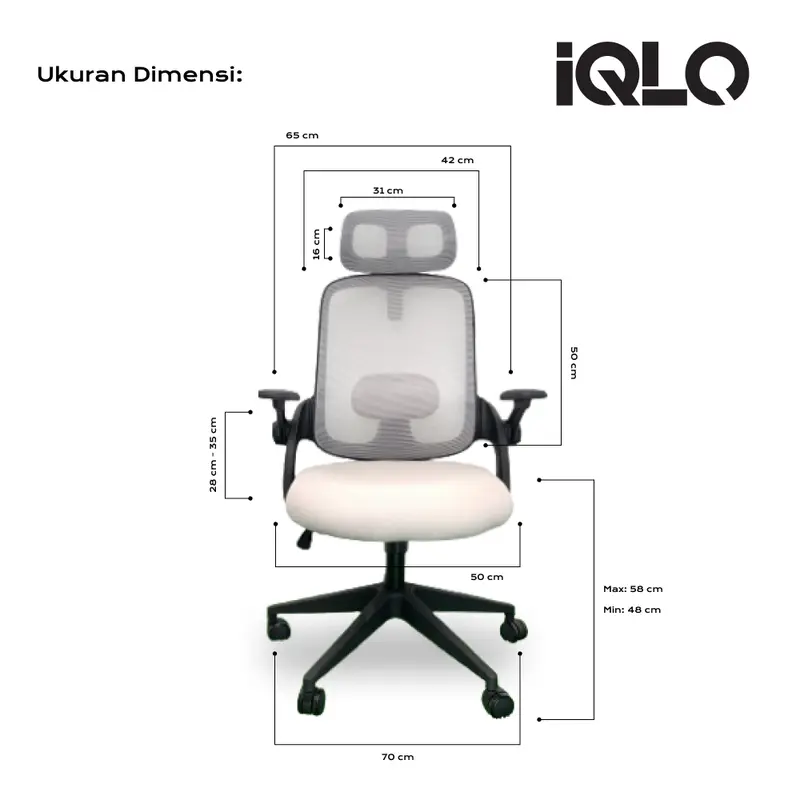 IQLO FJ6102 Kursi Kantor Belajar Gaming Foam Jaring Hidrolik Ergonomis Gas-Lift Class 4 Chairs Furniture 3