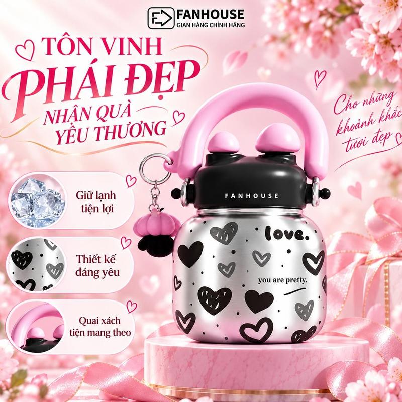 [9k TÔN VINH PHÁI ĐẸP - NHẬN QUÀ YÊU THƯƠNG]Bình giữ nhiệt Chubby dung tích 800ml chất liệu inox 316 Fan House Tặng ống hút trân châu