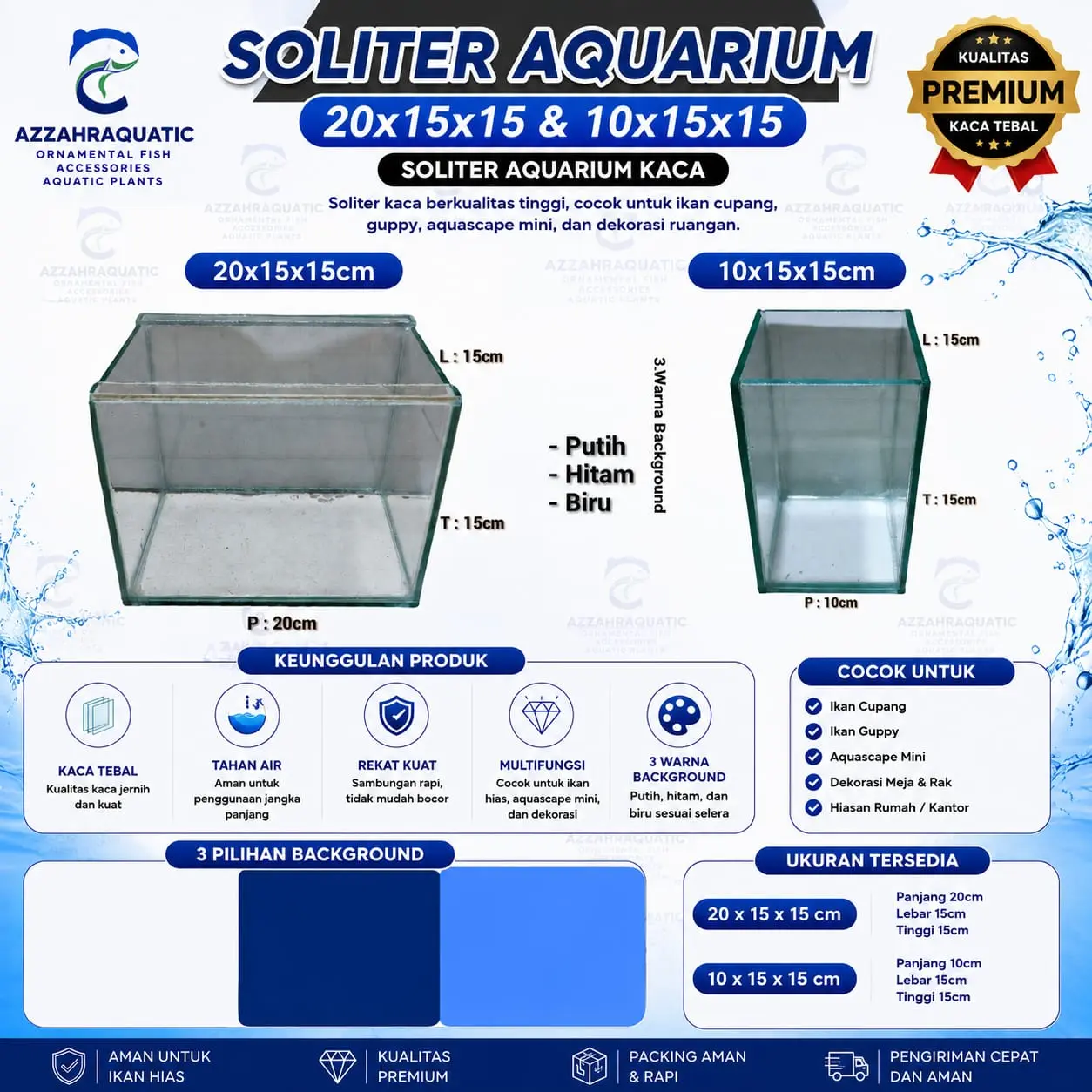 Aquarium Soliter Cupang Channa Guppy Tebal Kaca 5mm Bacgkround Warna
