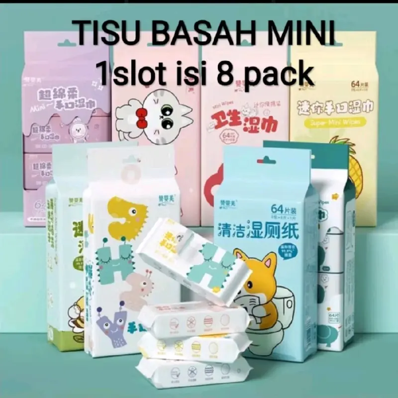 Ecer Tisu Basah Mini Travel Daily Motif Lucu Tissue Karakter Wipes baby No Perfume Bayi 7