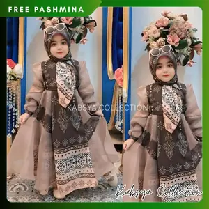 Gamis Anak Luxury Organza Set Syari Gamis Anak Perempuan Anggun Bahan Cerutty Mix Organza Baju Seragam Pengajian Anak Mauma Kids Terbaru !!!