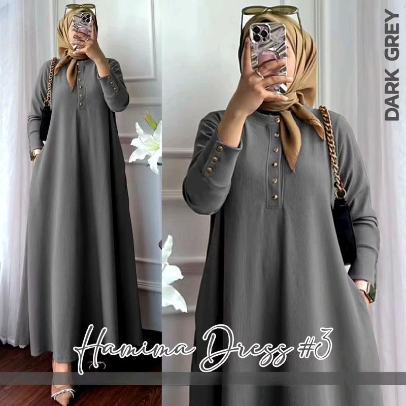 Terlaris Dress wanita terbaru, Himama dress knit,Dress knit inara kancing gold premium,Gamis Wanita Muslim Dewasa Mewah Pesta Kondangan Gaun Lebaran Simple Nyaman Cantik Formal Panjang 2