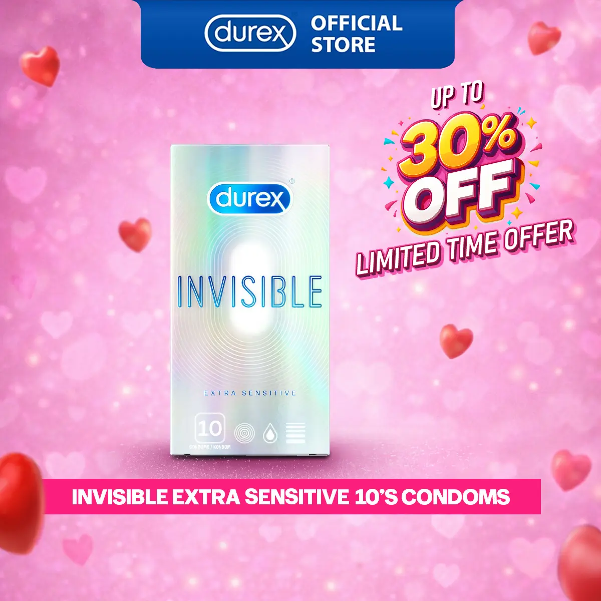 Durex Invisible Extra Sensitive Condom 10s / 2 x 10s / 3 x 10s / Invisible  Extra Sensitive Condom 10s + Intense Lube Gel 10ml - TikTok Shop Malaysia