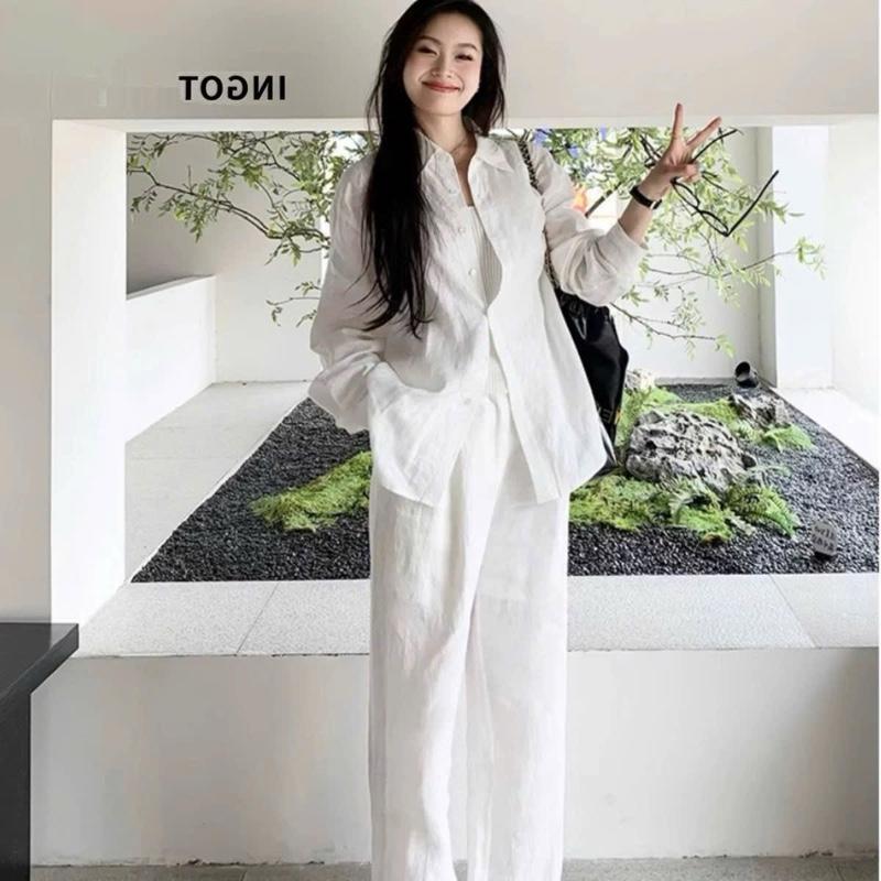 SET BỘ ĐỒ ĐŨI TƠ ÁO SƠ MI TRẮNG KÈM QUẦN DÀI CÓ TÚI - Hân Linh shop