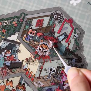 Libro de 51 Hojas de Pegatinas de Escenas de Micro Terror, Pegatinas Decorativas con Temática de Pueblo Espeluznante, Idea Perfecta para Regalo de Cumpleaños o Vacaciones