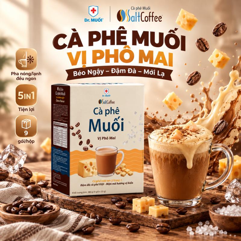 Cà Phê Muối Vị Phô Mai SaltCoffee 5in1 – Cà Phê Hòa Tan Béo Thơm Đậm Vị Hộp 9 Gói (Mỗi Gói 20g)- Dr Muối