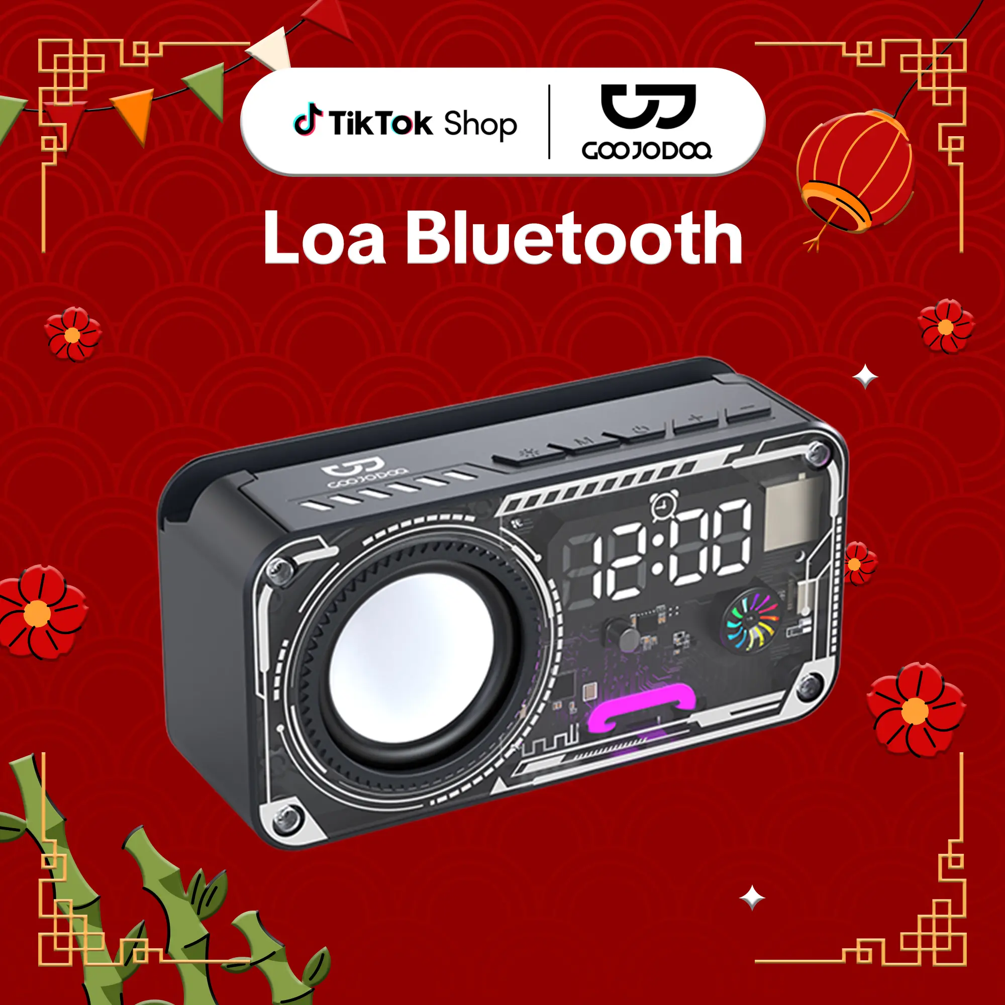 LOA BLUETOOTH TWS ÁNH SÁNG RGB, nghe nhạc kết hợp đồng hồ báo thức