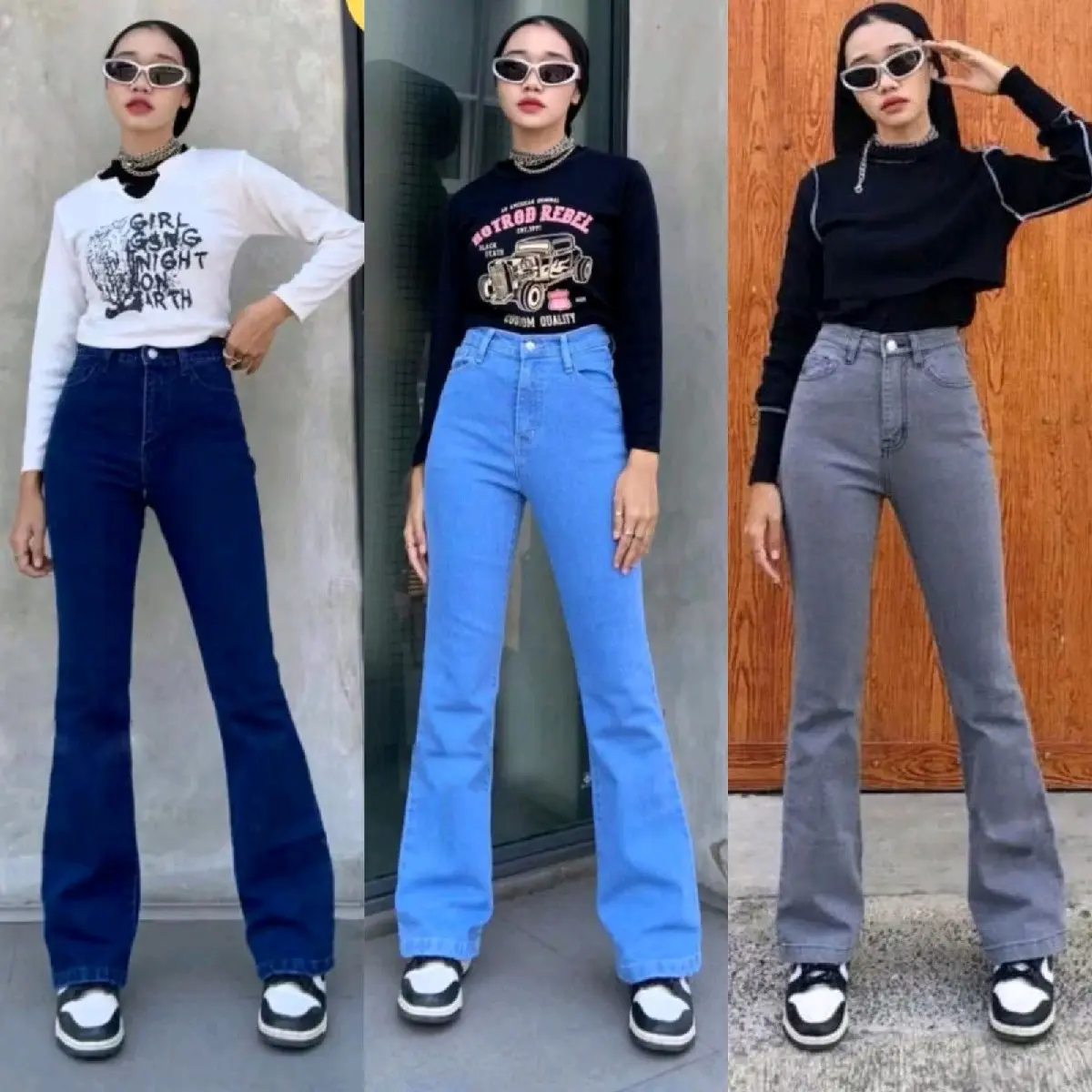 Highwaist Cutbray Jeans Wanita - Celana Panjang Denim Cutbray Jumbo