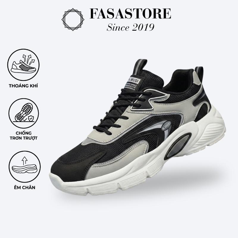 Giày Sneaker Nam FASASTORE Đế Dày Chống Trơn Vải Lưới Thoáng Khí Êm Chân Retro Đi Bộ Dạo Phố