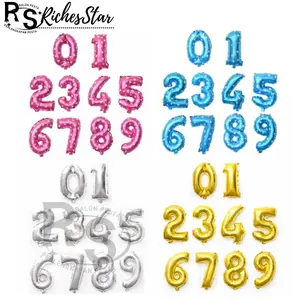 RichesStar Balon Foil 40cm 16inch Angka Warna Silver Gold Pink Biru Ballon Number untuk Dekorasi Pesta dan Acara Spesial