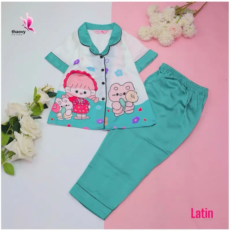 [10-57Kg] Bộ Pijama Bé Gái Tóc Hồng" tay ngắn quần dài Vải Lụa Cao Cấp - ThaoVySleepwear - Xanh Rêu Đỏ Hồng Tím - Quần Áo Ngủ Pijama Nữ - Bé Gái - Bộ Ngủ Lụa Đồ Bộ Mặc Nhà Homewear Sleepwear Không Nhăn Co Giãn Không Xù Giặt Không Rút 7