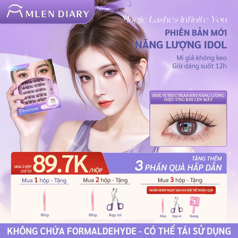 Mlen Diary - Mi Sẵn Keo IDOL Mi Tự Dính Mi Giả Mi Sẵn Keo Pha Lê Đen Dán Nhanh Tiện Lợi Mềm Mại Mi Cụm Dễ Dùng Tự Nhiên Sợi Mi Mảnh Có Thể Sử Dụng Được Nhiều Lần