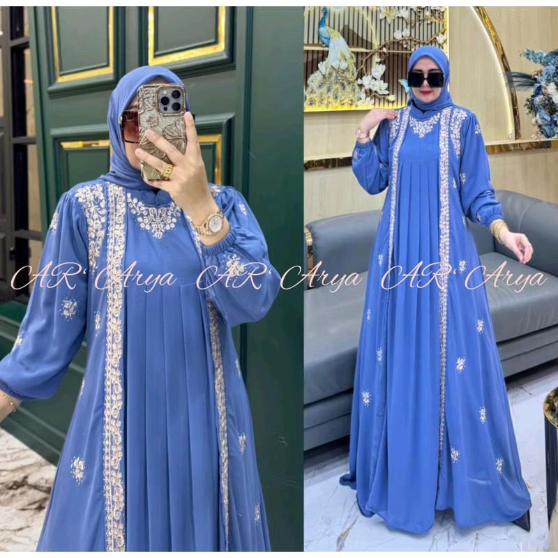 COD DRESS MELATI BORDIR MIX PAYET SWAROSKI SET HIJAB Gamis Wanita Muslim Lebaran Pesta Mewah Kondangan Ceruty 9