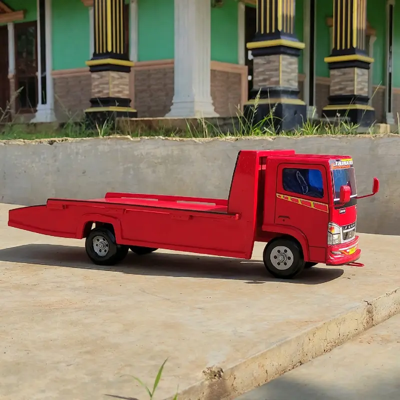 miniatur mobil mainan anak laki truk oleng kayu model truck towing p 50cm foto real pict 2