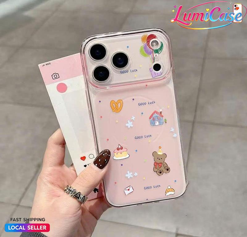 Ốp điện thoại hình gấu và bóng bay cho iPhone 18, 17, 16, 15, 14, 13, 12, 11 và Pro Max; Ốp mềm mờ siêu mỏng