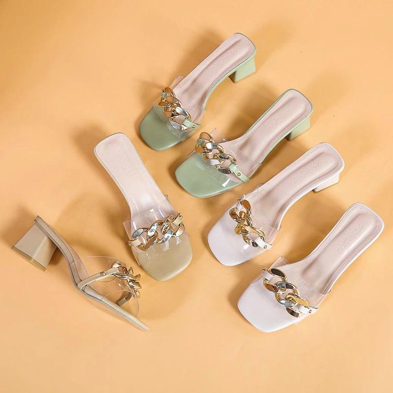 Sandal Heels Wanita Chunky Mika Rantai YC02 NEW 0