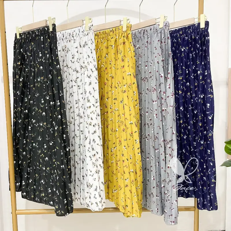 Rok Plisket Motif Daily Wanita - Rok Plisket Payung Panjang Koran Style 6