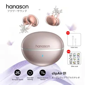 Hanason Open Wireless Bluetooth Mini Earbuds dengan Anting Kupu-kupu OWS HiFi Stereo v5.4 In-Ear Headphones, Klip Telinga, Nirkabel In-Ear AI HD Peredam Kebisingan Panggilan - clipAir01