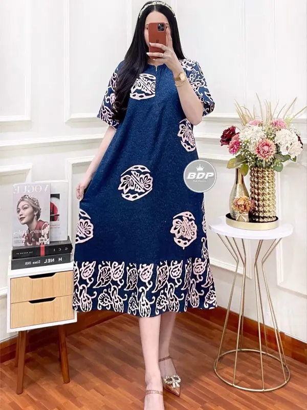 Terbaru | Daster Maura Wanita Kekinian Lengan Pendek Rayon Busui Resleting Depan - Daster Motif Terbaru - Baju Tidur Daster Katun Musim panas Bumil Batik Dress Panjang Belah Samping 7