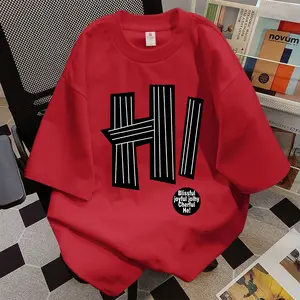 Kaos Katun Trendi Dan Lucu Dengan Cetakan Logo "Hi", Longgar, Lengan Pendek, Leher Bulat, Unisex.