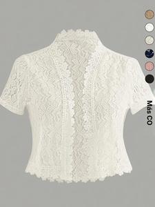 Chaqueta casual de verano de color sólido con patchwork de encaje y botones frontales, perfecta para fiestas vacacionales, elegante y cómoda como prenda exterior