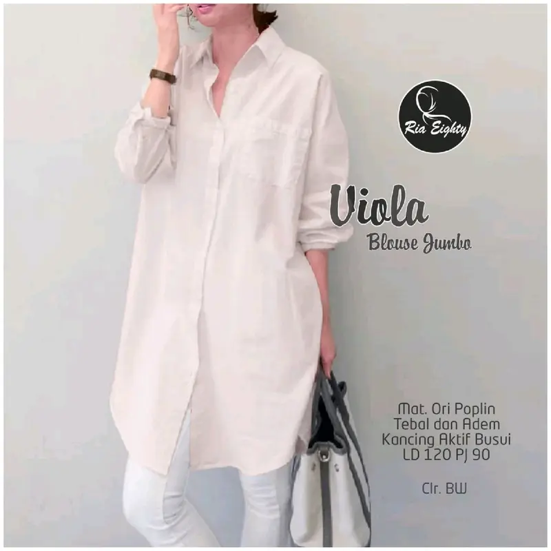 Viola Blouse Jumbo Oversize Atasan Wanita Muslimah Basic Polos Casual Elegant Lengan  Panjang Bahan Poplin Baju Wanita Simple 1