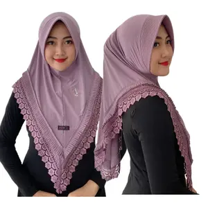 Indah Store - Hijab Instan Bergo Pet Jersey Renda Senada Lipit Regina Mewah Muslim