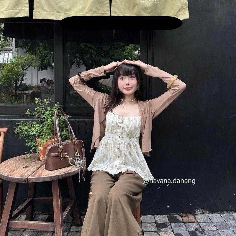   HAVANA  CÓ BIGSIZE - Set áo hai dây AURIS vintage kèm cardigan mỏng mùa thu SAT390 