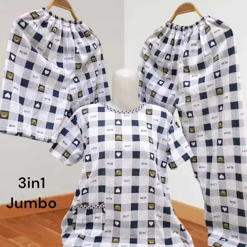 Babydoll Kaos 3in1 Jumbo Piyama model 1 Baju dan 2 celana Gambar Sablon LD 110-120cm 4