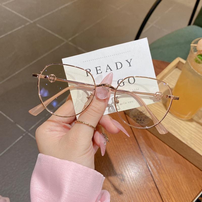  Gọng Kính Thời Trang Phong Cách Hàn Quốc Mắt  Tròn Càng Điêu Khắc Hoa Hồng Chống Tia Uv Ánh Sáng Xanh Thay Được Mắt Cận Nữ Women Kính Mắt Voi 