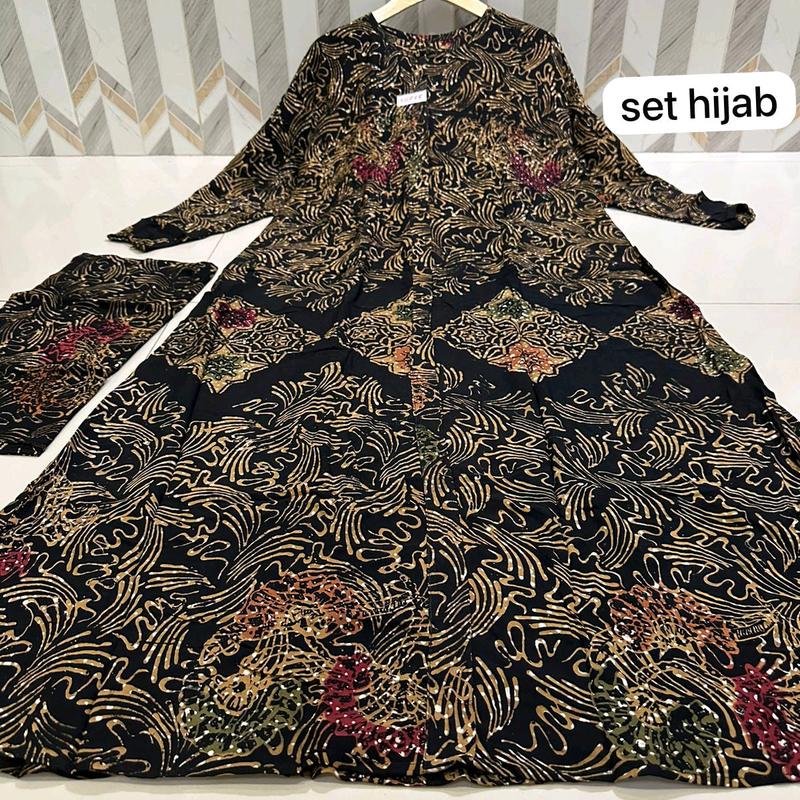 gamis set hijab sogan pom pom terbaru terbestseller 2