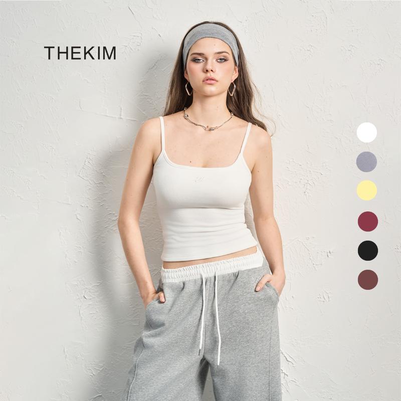 THEKIM Áo 2 dây cổ vuông ( có mút ngực ) nút điều chỉnh dây nhiều màu , áo hai dây chất liệu soft rib 100% cotton T339