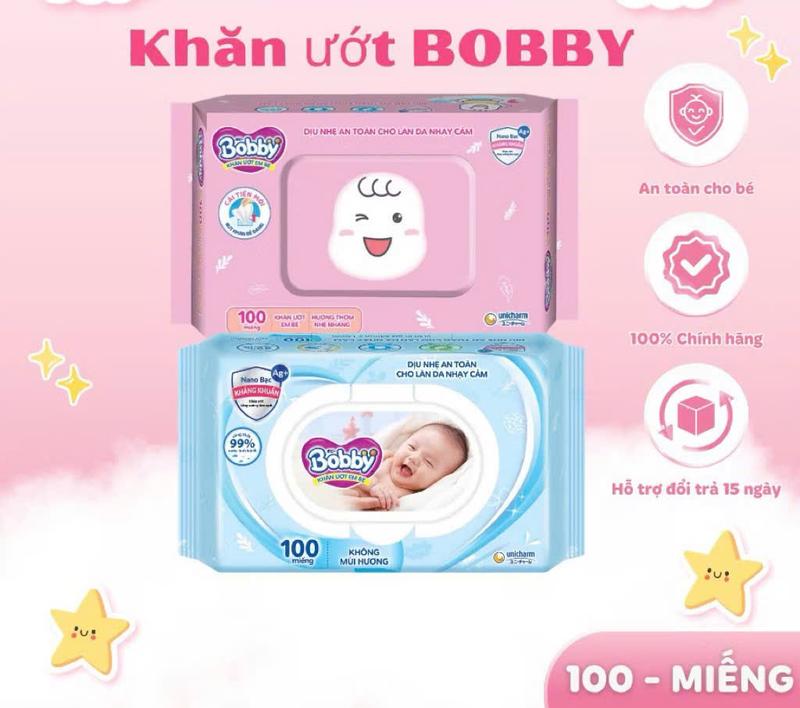 KHĂN ƯỚT BOBBY KHÔNG MÙI/ MÙI HƯƠNG 100 MIẾNG DỊU NHẸ CHO LÀN DA BÉ