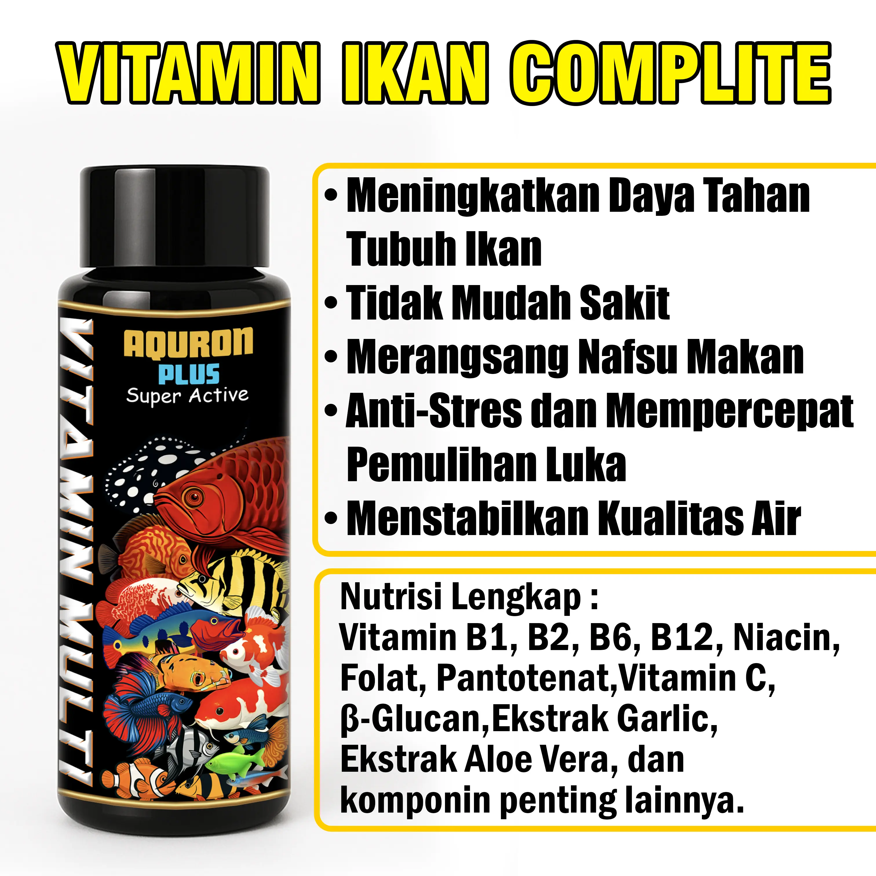 BERRITZ Aquron Plus Vitamin Ikan Hias Air Tawar & Laut | Booster Imun & Nafsu Makan | Anti Stres