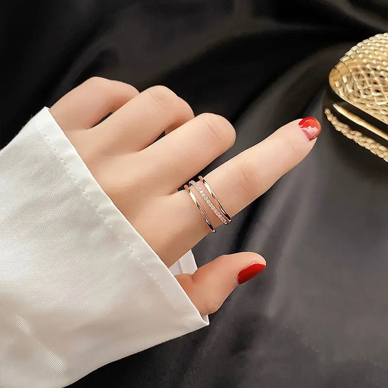 Miffy - [3 PCS] Set Cincin Titanium Wanita Gaya Terbuka Fashion Aksesoris Ring Zircon Open ring 3