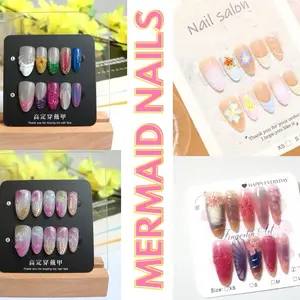 Kode MN- Mermaid Nails - kuku palsu wanita cateyes premium isi 10pcs - kuku palsu tempel dengan lem jelly anti air
