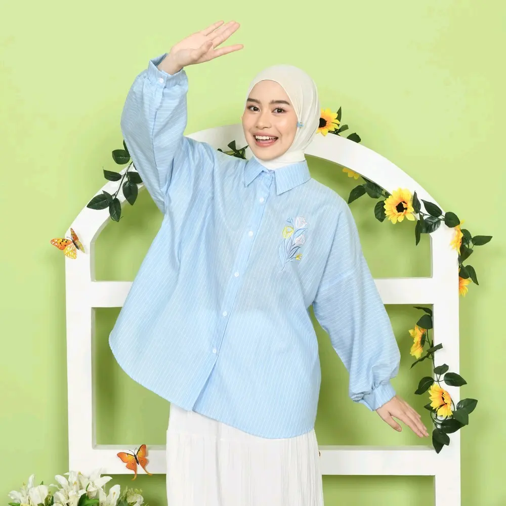 Belazir Liona stripe shirt - Kemeja katun bordir wanita