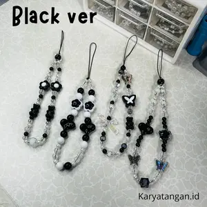 Gantungan Hp Manik Mutiara Hitam Strap Hp Model Korea Lucu ala Keychain Lanyard gantungan hp enhypen macrame hippers phones string z6 macrame phone strap