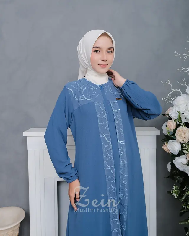 Gamis Mix Brukat Crinkle Airflow Premium Baju Dress Wanita Muslim Dewasa Remaja Kondangan Elegan Mewah Syar'i Terbaru Viral Kekinian Biru Hitam Mutiara Panjang Layer Simple 4