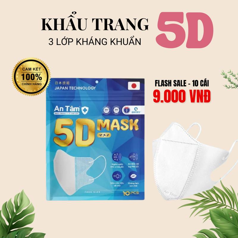 Khẩu Trang 5D An Tâm Kháng Khuẩn 3 Lớp - Chính Hãng