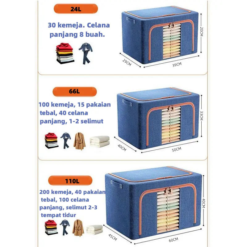 ❤ 110L harga murah ❤storage box besar kotak penyimpanan baju Bisa dilipat box baju tempat penyimpanan Serbaguna Rumah organizer 5