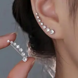 Anting Tusuk Berlian 7 Kristal Zircon Anting Korea Anting Permata Perhiasan Kuping Anting-Anting Berlian Anting Emas Anting Silver Import Cantik Diamond Earrings