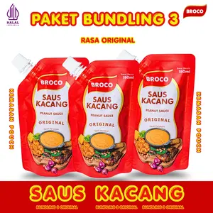 BrocoFood - [3PCS Paket Bundling] Saus Kacang Original Serbaguna Pouch 180ml - Saus Kacang Instan Gurih Kental & Legit untuk Sate Siomay Batagor Gado-gado Cilok Ketoprak - Bahan Saos