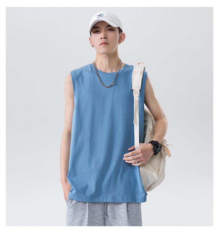 Product Introduction of Cotton short sleeve vest men's summer loose simple public version solid color black multi-color T-shirt 28