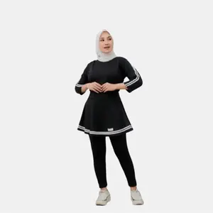 NEW' Set Baju Olahraga 3in1 Spandek Street Celana 90cm Baju 63cm untuk Dada 115cm Wanita 45kg-70kg Setelan Sport Muslim Hitam Panjang